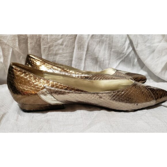 J. Renee Metallic Reptile Print Pointy Toe Flat Slip On Shoe Size 11 EUC - Picture 3 of 10